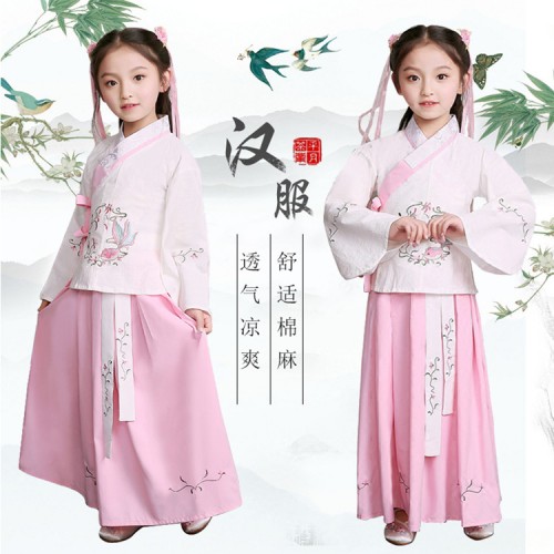 Girls Chinese folk dance costumes for kids pink cotton fairy princess traditional photos drama cosplay show stage performance dresses